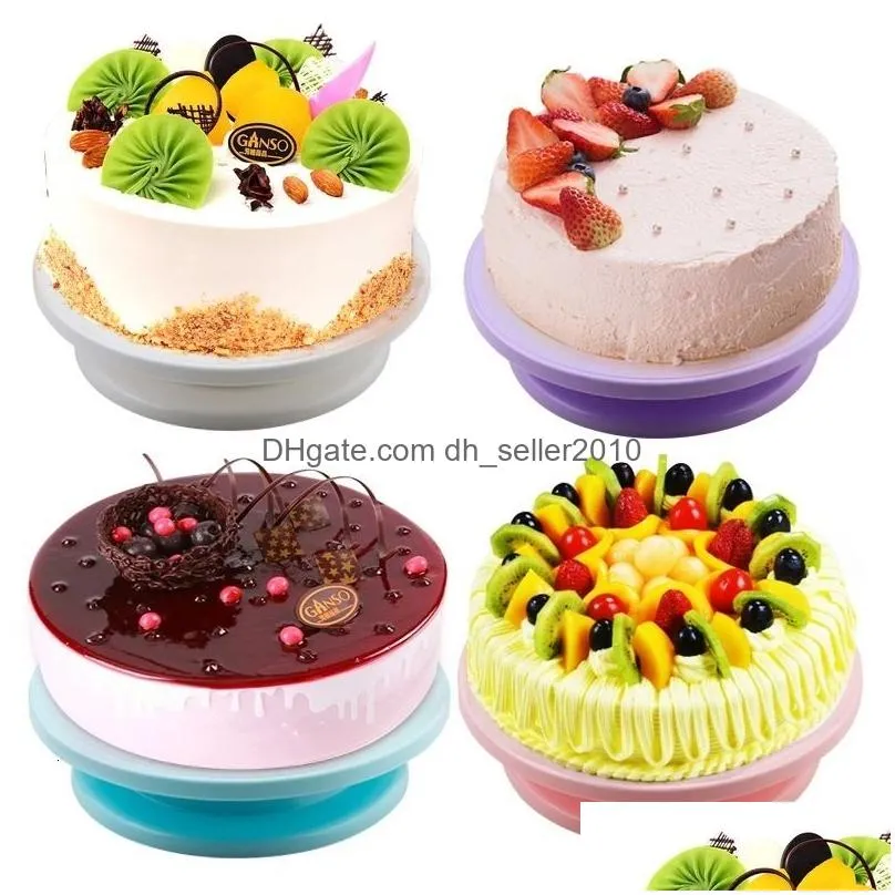 Baking Moulds Baking Mods Plastic Cake Turntable Kitchen Tools Set Decoration Accessories Stand Diy Mold Rotating Stable Antiskid Roun Dhzsi