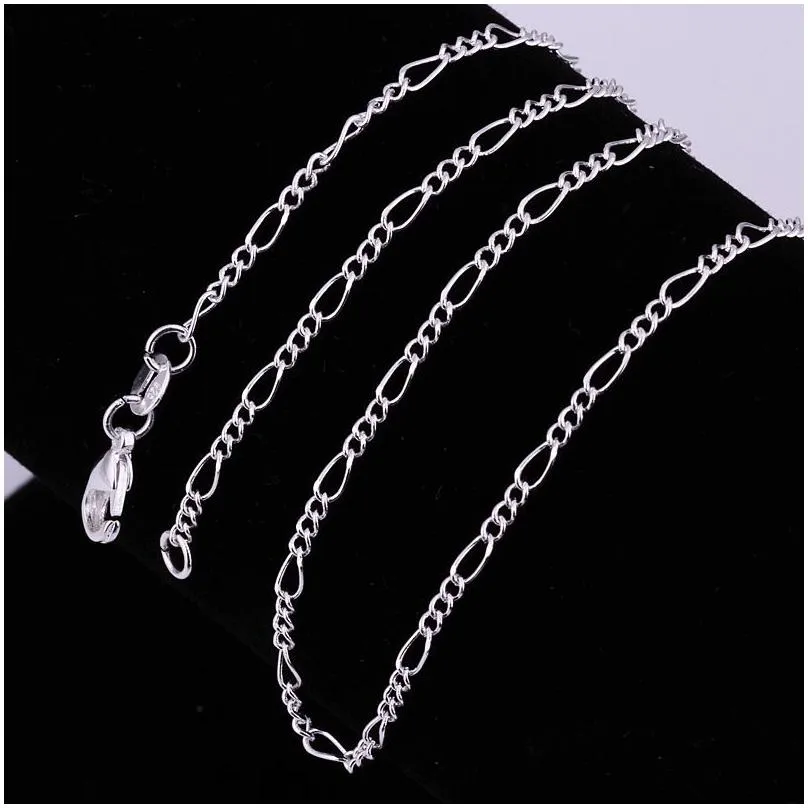 20pcs 925 solid sterling silver chains 2mm womens figaro link necklace 16-30