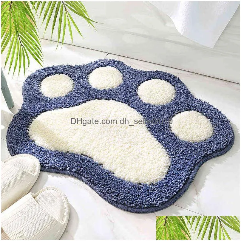 Bath Mats Cartoon Foot Shape Bath Mat Bathroom Door Absorbent Anti-Slip Microfiber Rug Hine Washable Carpet 211130 Home Garden Bath Ba Dh9Ar