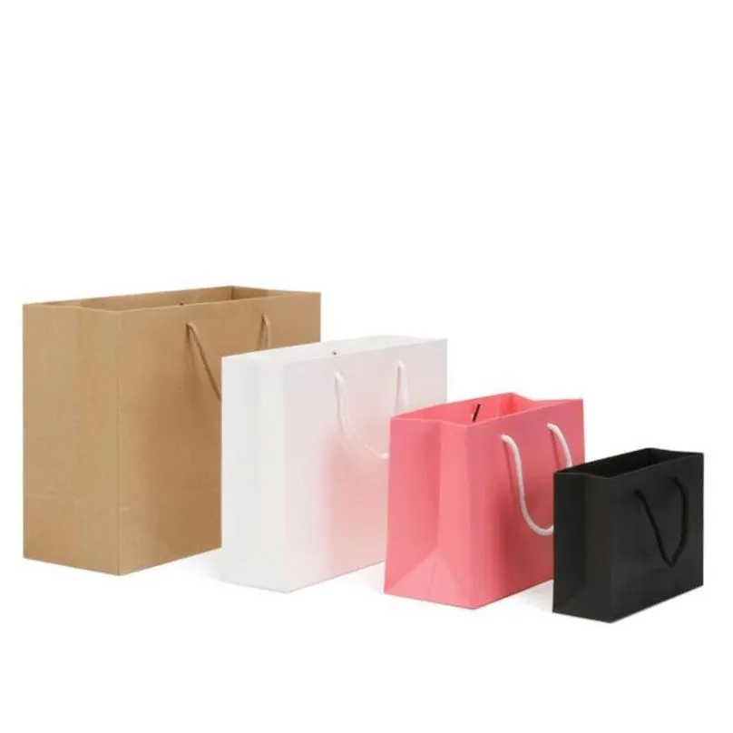 Packing Bags Wholesale Paper Gift Bags With Handle Black Brown Pink White Colors Clothes Jewelry Shop Bag Wrap Recyclable Pouch Office Dhojz