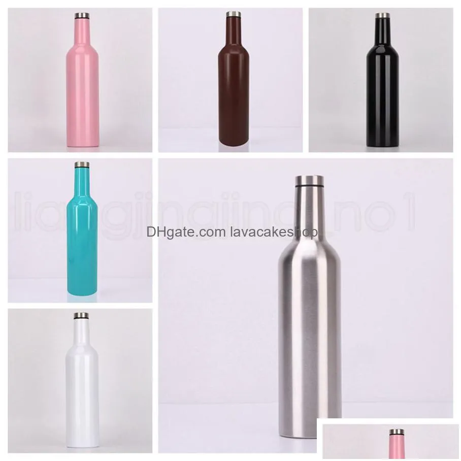 Water Bottles 750Ml 304 Stainless Steel Insated Double Walled Wine Bottle Vacuum Flask Hip Beer Growler For Outdoor Sea Home Garden Ki Dhzul