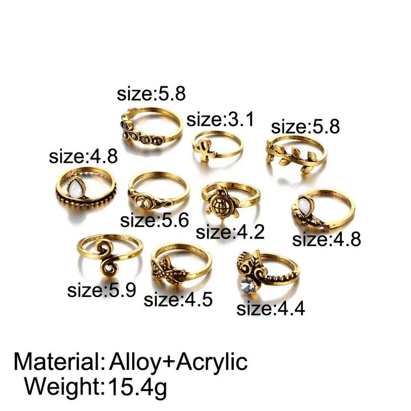 Band Rings 10Pcs/Set Gold Color Flower Midi Rings Sets For Women Sier Boho Beach Vintage Turkish Punk Elephant Finger Knuckle Ring Jew Dhkyj