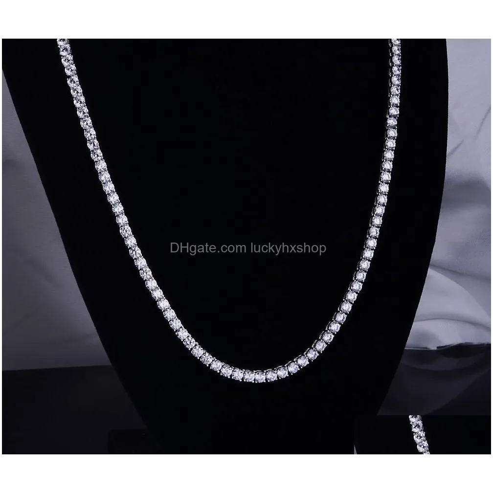 Pendant Necklaces 925 Sterling Sier 14K Gold 10Mm 30 Inch Diamonds Tennis Chain Necklace For Hiphop Jewelry1537396 Jewelry Necklaces P Dhhwu