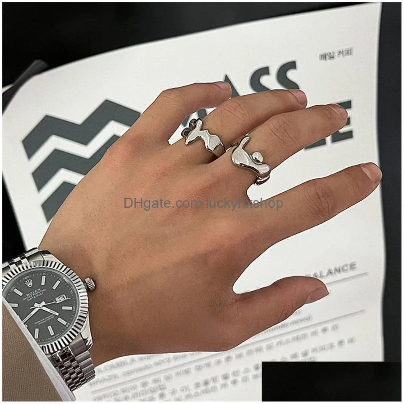 Band Rings 2022 New Liquid Lava Ring Titanium Steel Couple Irregar Ins Minimalist Hiphop Fashion Allmatch Set Jewelry Gift Accessories Dhcwi