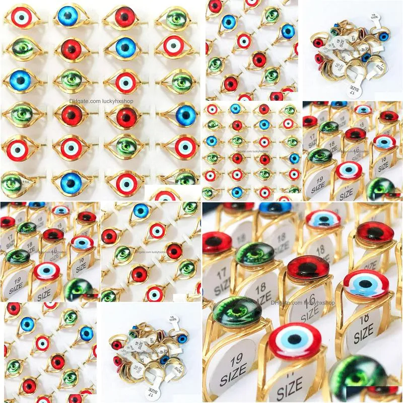 Cluster Rings Whole 36Pcs Gold Devil039S Eye Stainless Steel Rings Gothic Punk Evil Eyeball Retro Men Women Child Gifts Jewelry2029293 Dh1Nx