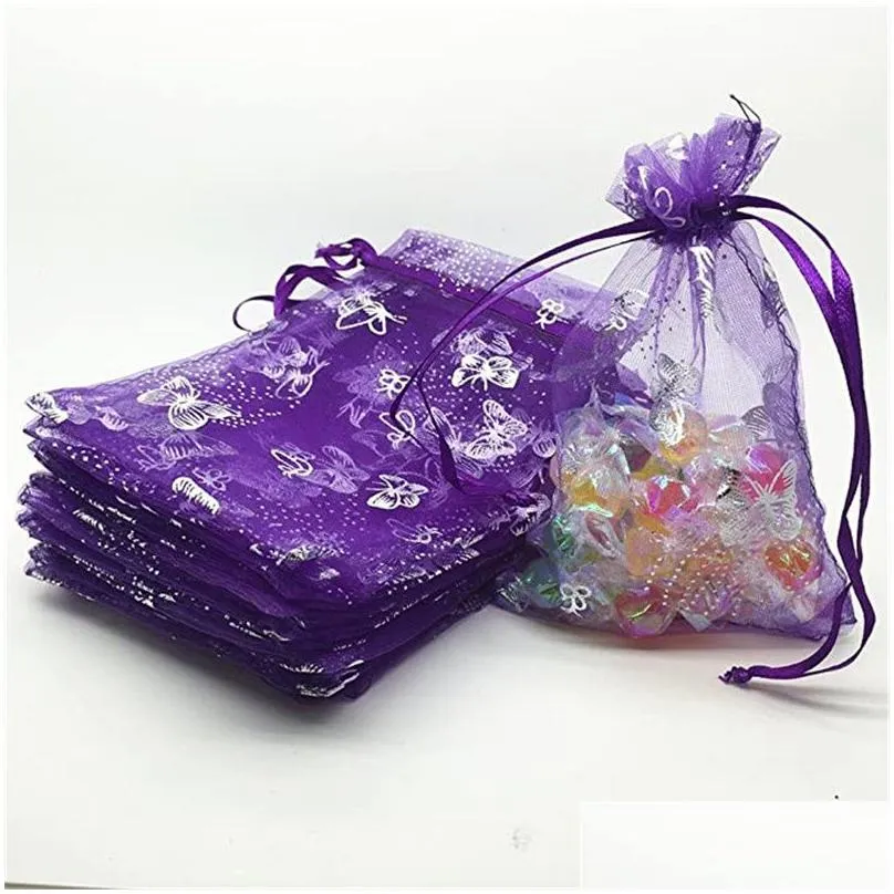 Storage Bags 100Pcs/Lot Transparent Dstring Bag Organza Pouches For Baby Showers Wedding Gifts Jewelry Storage Bags Package Home Garde Dhc9W