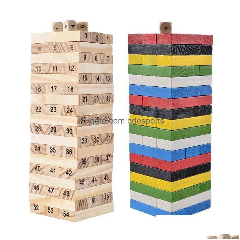 Other Desk Accessories Wholesale Wooden Toy Building Block Early Education Puzzle Desktop Game 54Pcs Office School Business Industrial Dh6U7