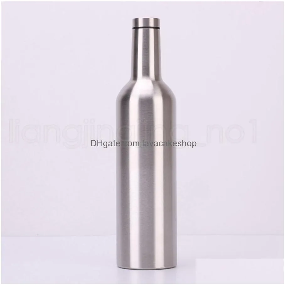 Water Bottles 750Ml 304 Stainless Steel Insated Double Walled Wine Bottle Vacuum Flask Hip Beer Growler For Outdoor Sea Home Garden Ki Dhzul