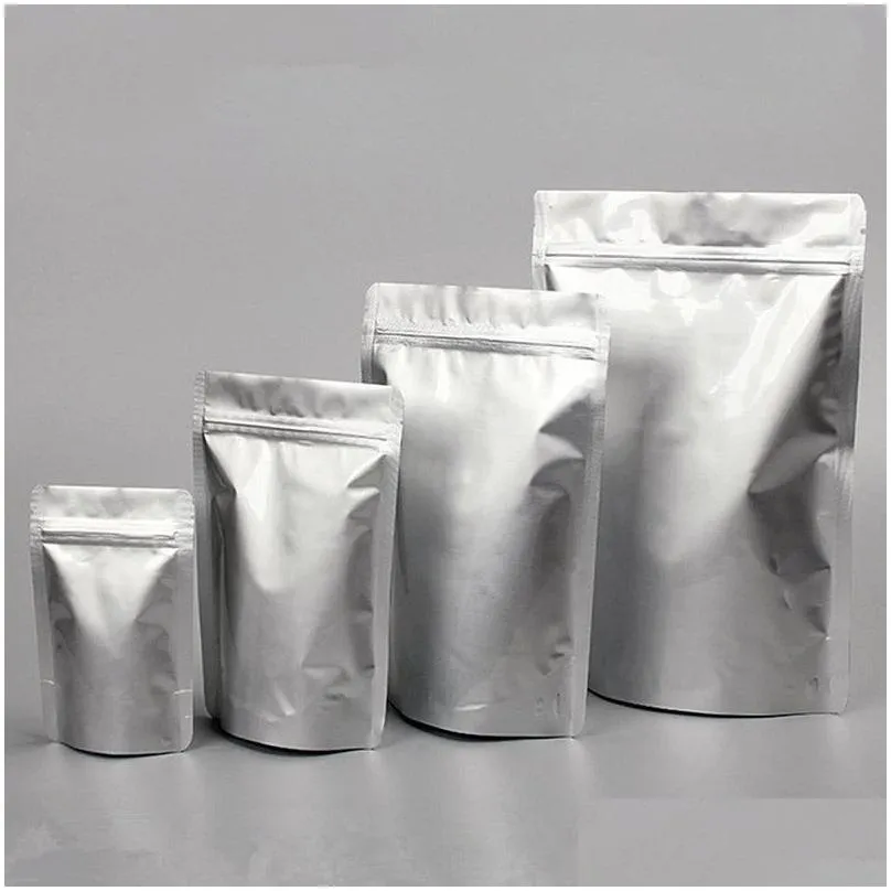 Packing Bags Wholesale Stand Up Zipper Bag Sier Aluminum Foil Pouch Resealable Food Storage Bags Retail Packaging Office School Busine Dhncz
