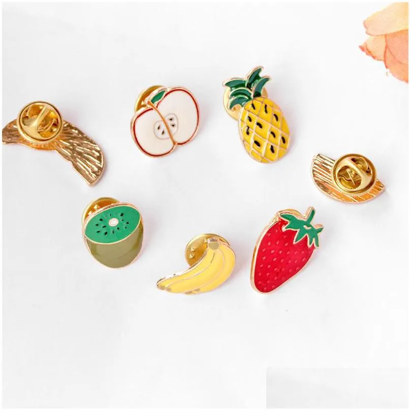 Pins, Brooches Colorf Enamel Fruit Brooches Women  Banana Pineapple Stberry Watermelon Cartoon Pins Badge For Children Fashion Je Dhzmj