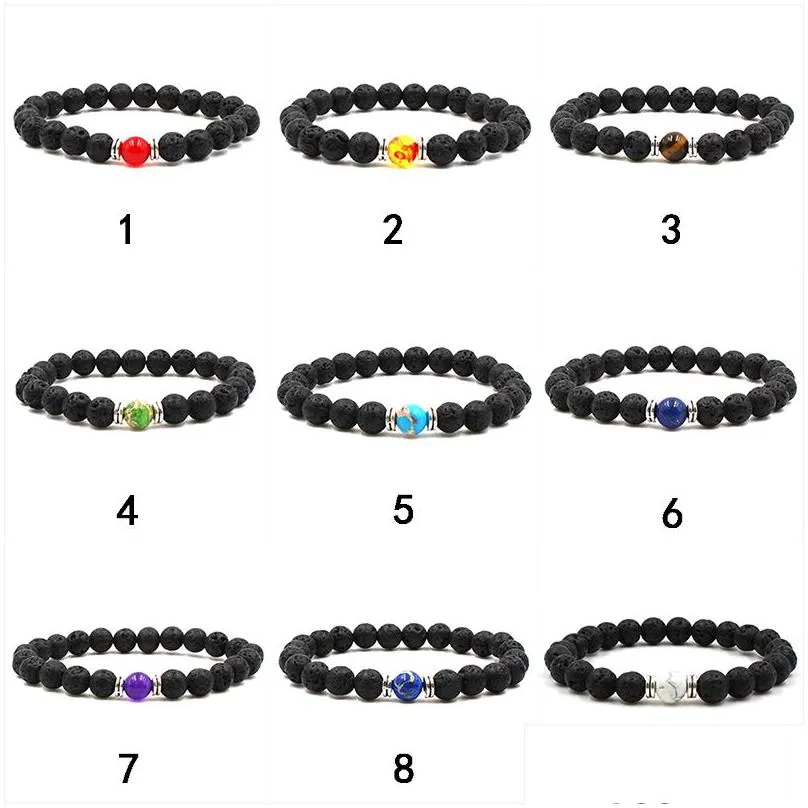 Beaded 9 Color Lava Rock Beaded Chain Bangle  Oil Diffuser Stone Chakra Charm Bracelet For Women Men S Fashion Aromatherapy C Dhvoh