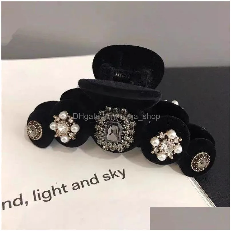 Hair Accessories Woman Vintage Veet Hair Claw New Barrettes Crystal Hairpins Lady Clips Women Hairgrip Clasp Hair Products Hair Access Dhxgk