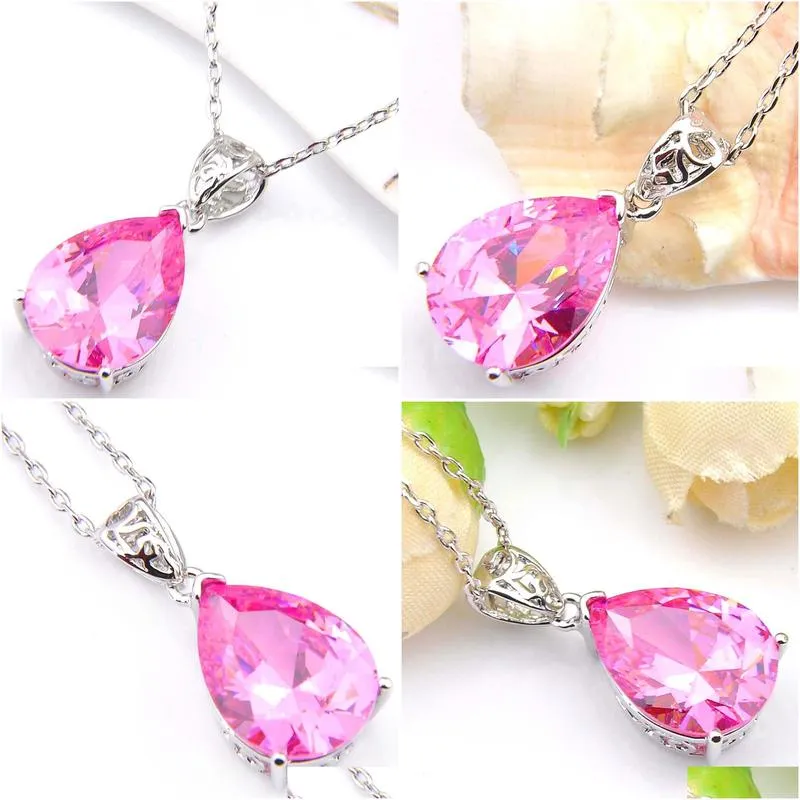 Pendant Necklaces Luckyshine 10 Pcs Elegant Pendants Jewelry Teardrop Shaped Pink Topaz Zircon For Necklaces Women Jewelry Necklaces P Dh75Z