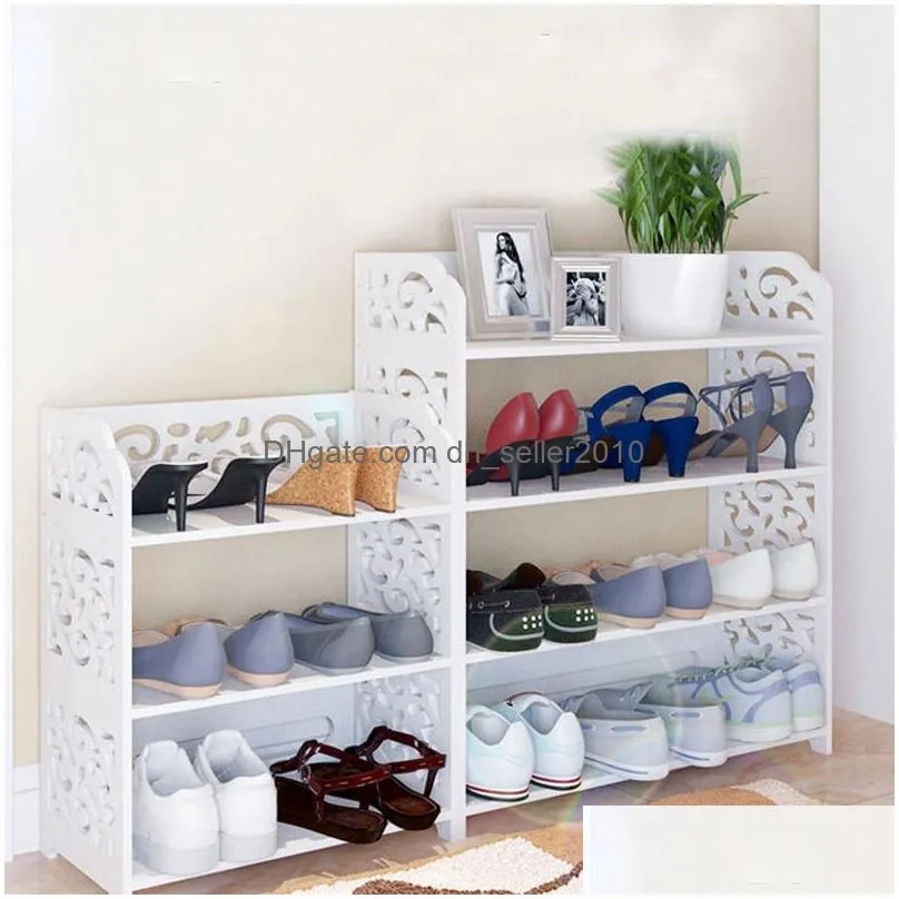 Storage Holders & Racks 3/4/5 Layer Shoe Rack Wood European Cabinet Storage Racks Simple Shees Carve Flower Schoenen Organizer Home Ga Dhgiw