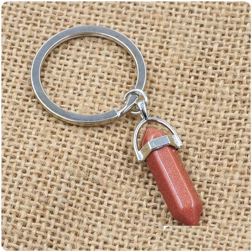 Keychains & Lanyards Bk Natural Stone Keychains Hexagonal Prism Quartz Point Healing Crystals Chakra Key Chains Diy Jewelry Accessorie Dh7S3