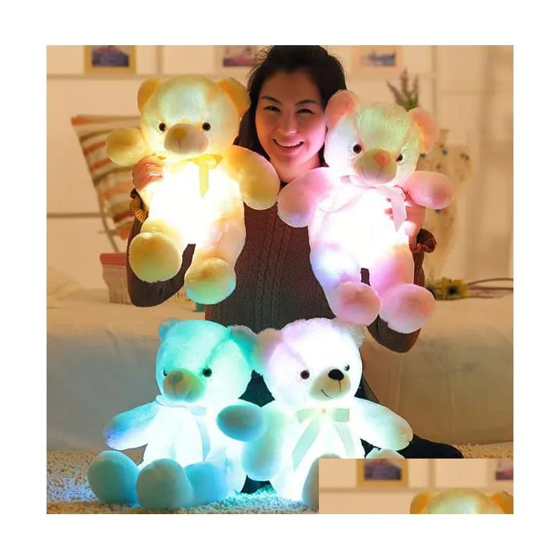 30Cm 50Cm Colorf Glowing Teddy Bear Luminous Plush Toys Kawaii Light Up Led Stuffed Doll Kids Christmas