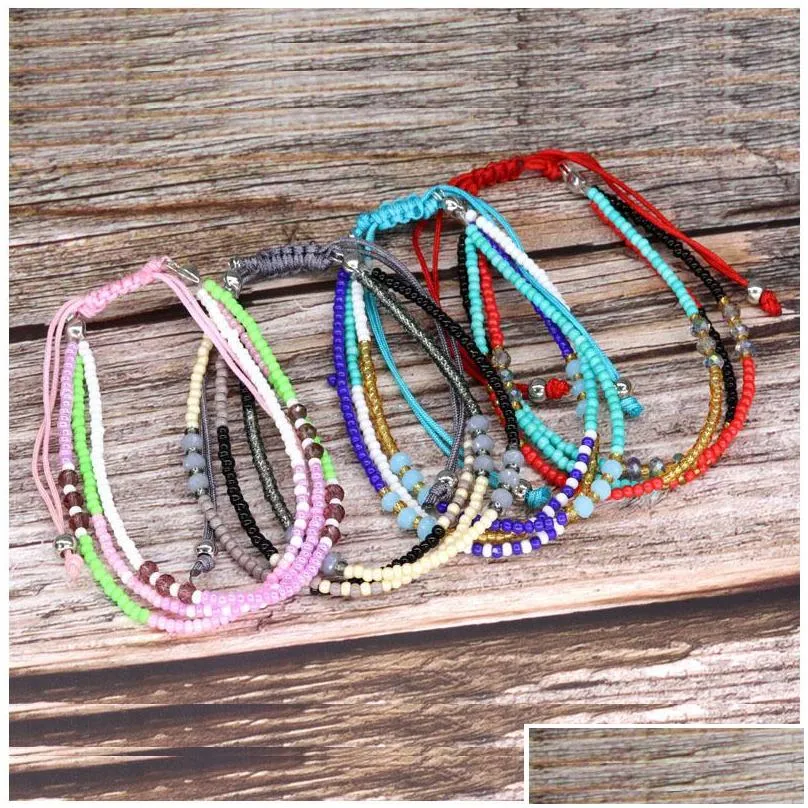 bohemian style handmade braided bracelets colorful beads string strands weave anklets bracelet for women men