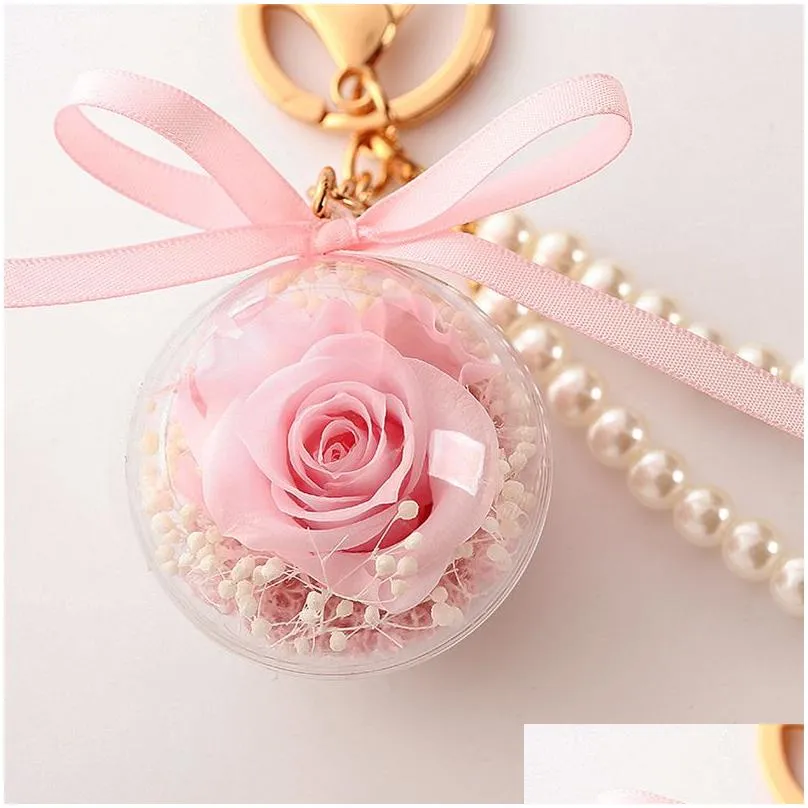 Christmas Decorations New Mothers Day Gift Eternal Rose Pendants Dried Flowers Hanging Christmas Flower For Women Bag/Keychain/Car Dec Dhmkk