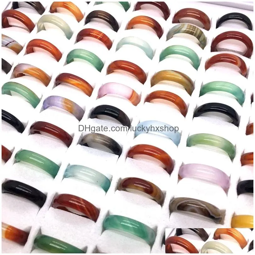 Band Rings Band 20 50 100Pcs Classic Trendy Natural Agate For Men Women Smooth 6Mm Colorf Finger Accessories Whole Drop 2211256269642 Dhptc