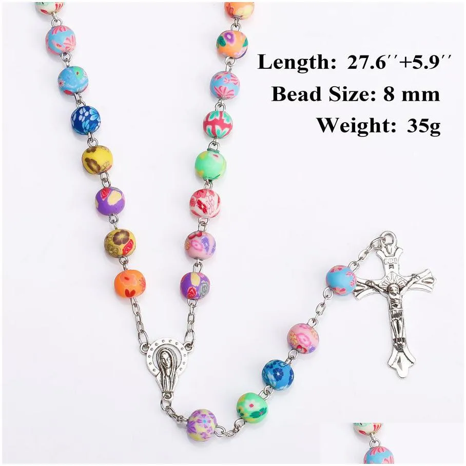 Pendant Necklaces New Relin Cross Pendant Rosary Necklaces For Women Colorf Soft Y Beads Long Chain Virgin Mary Jewelry Jewelry Neckla Dh1P4