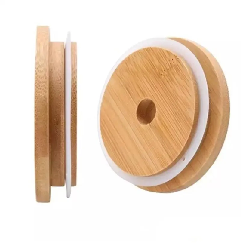 Drinkware Lid Factory Bamboo Cap Lid Reusable Wooden Mason Jar Lids 70Mm With St Hole And Sile Seal Drinkware For Canning Drinking Jar Dh1On