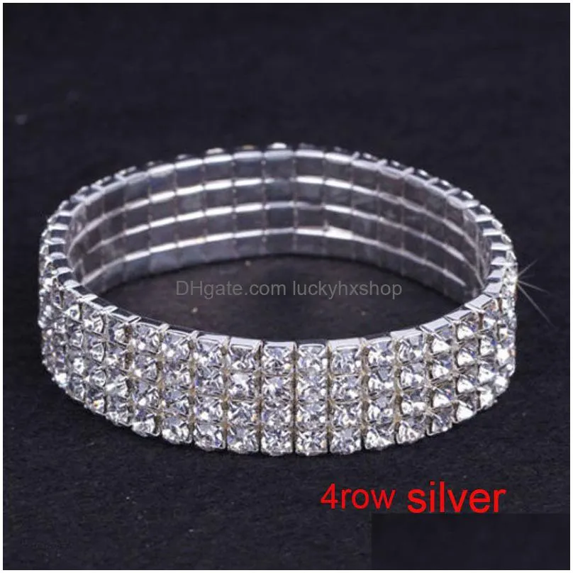 Bangle 12 Pieces Lots 110 Row Sier Bracelets Crystal Rhinestone Elastic Bridal Bangle Bracelet Stretch Whole Wedding Accessories F6172 Dhsfa