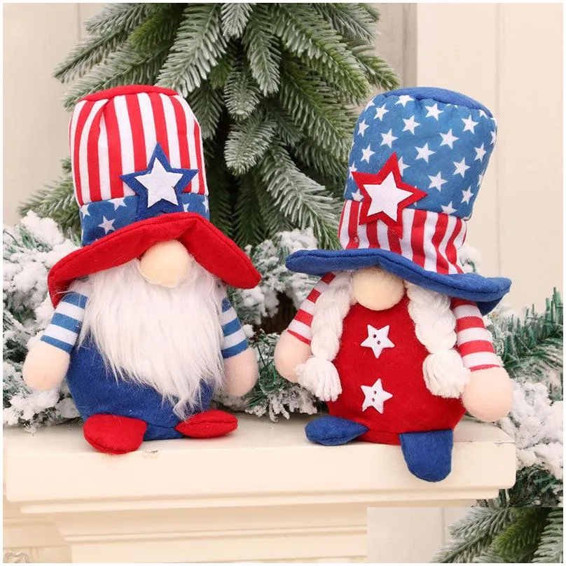 Cute American Independence Day Sitting Doll Star Striped Faceless Dwarf Rudolph Plush Animals Dolls Kids Gift