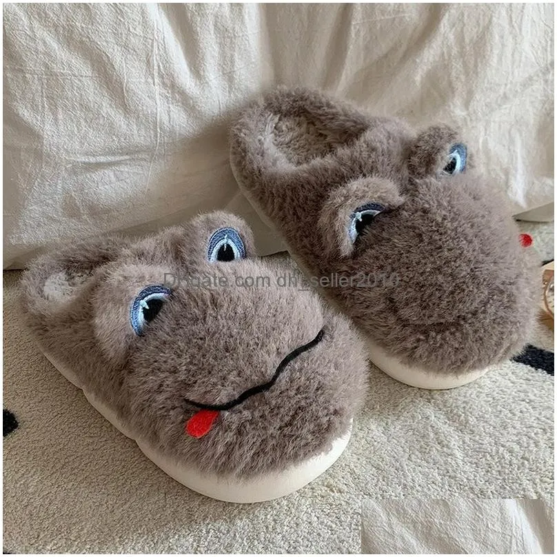 Home Shoes Home Shoes 2024 Winter Slippers Funny Lovely Frog Indoor Ladies Furry Nonslip Women Household Cartoon Cotton 230810 Home Ga Dhqfp