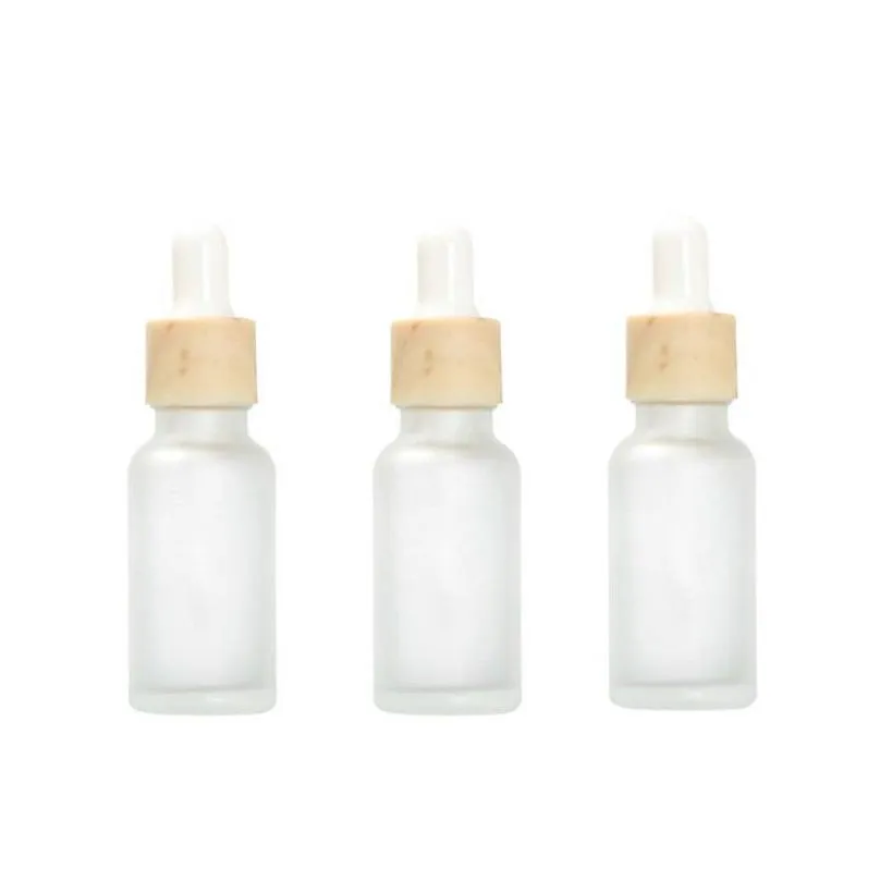 Packing Bottles Wholesale Frosted Glass Dropper Bottle With Imitated Wooden Lids Empty Refillable Vial Cosmetic Container Jar Holder S Dh9Ye