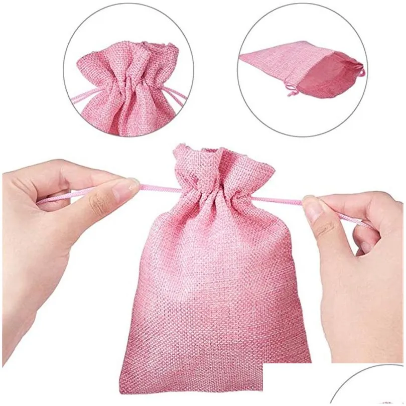 Storage Bags Natural Cotton Gift Bags Burlap Jewelry Pouches With Dstring For Birthday Wedding Christmas Festival Favors Pocket Home G Dhu9P