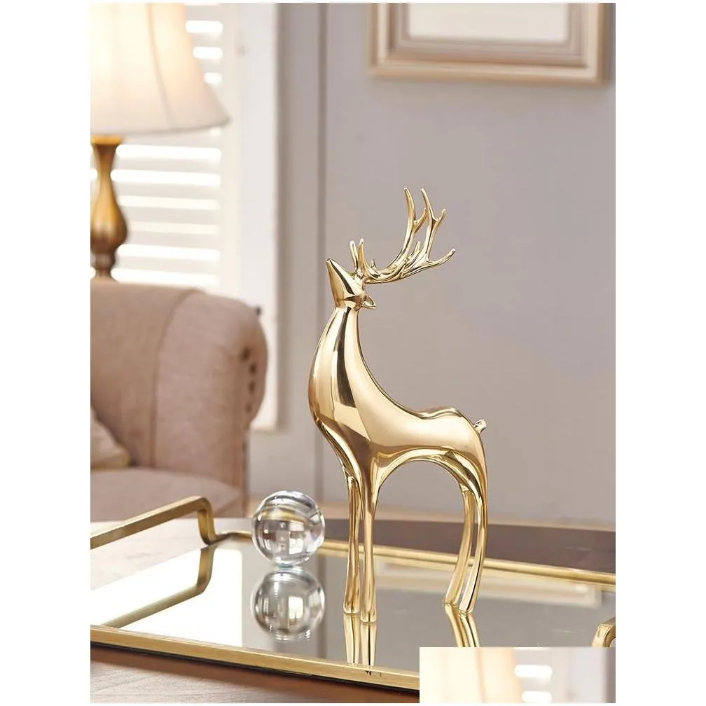 decorative objects figurines aesthetic luxury metal figurine gold copper model deer crystal ball living room decor home decoration