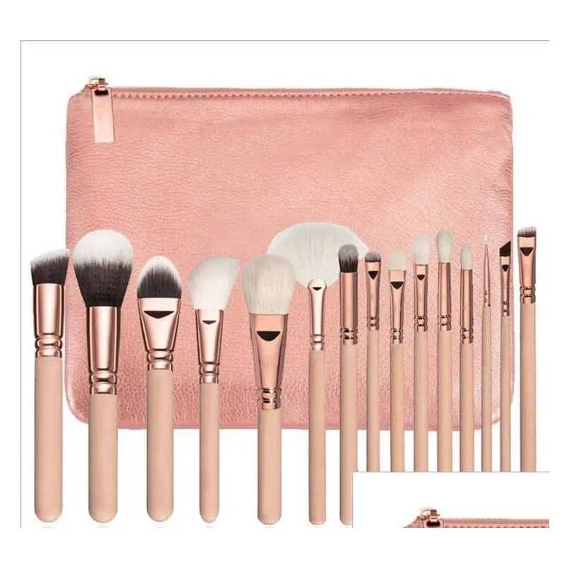 Other Health & Beauty Items Brand High Quality Makeup Brush 15Pcs/Set With Pu Bag Professional For Powder Foundation Blush Eyeshadow H Dha6M