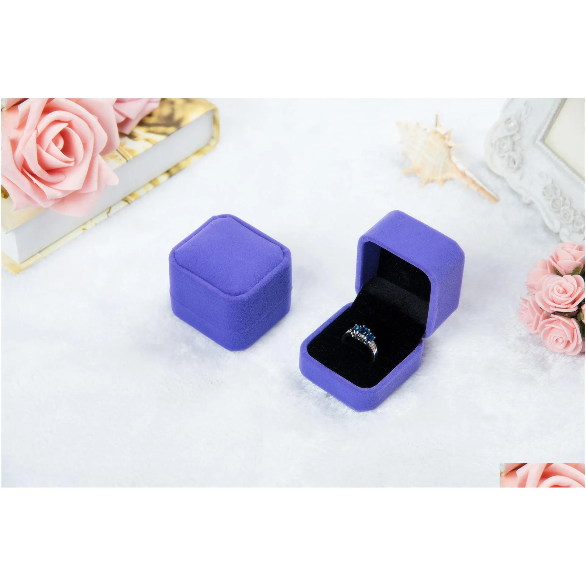 Jewelry Boxes Fashion Jewelry Gift Boxes Packaging 10 Colors Square Shape Veet Wedding Engagement Couple Rings Classic Luxury Show Cas Dhqde