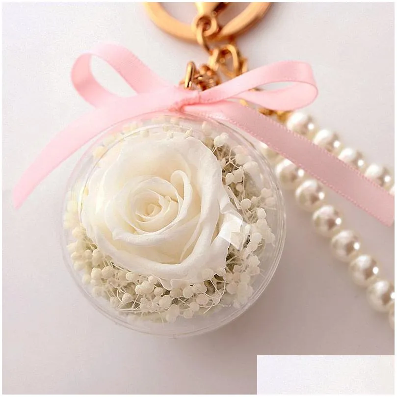 Christmas Decorations New Mothers Day Gift Eternal Rose Pendants Dried Flowers Hanging Christmas Flower For Women Bag/Keychain/Car Dec Dhmkk