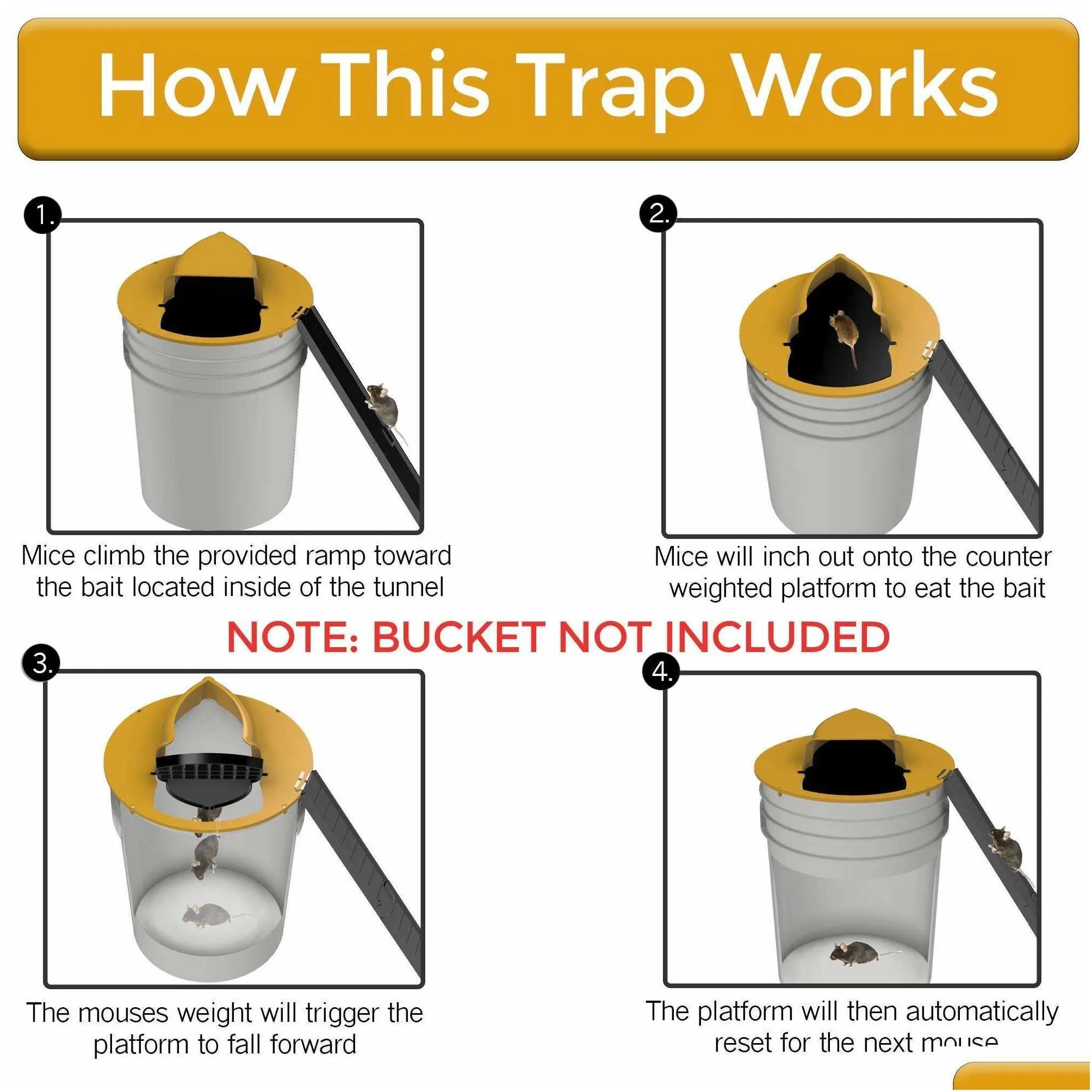  rat trap bucket mouse traps mouse catching tool -automatic with flip and slide lid reusable mouse trap
