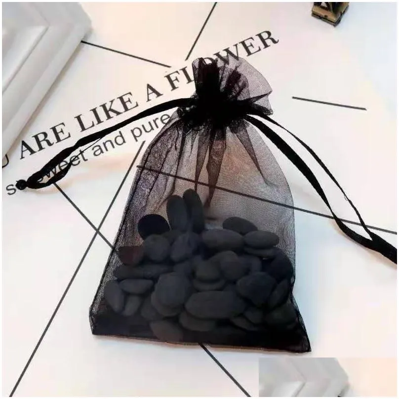 Jewelry Pouches, Bags Black Color Organza Bags Wedding Gift Wrap Pouch Dstring Bag Candy Jewelry Pouches Package Jewelry Jewelry Packi Dhnfm