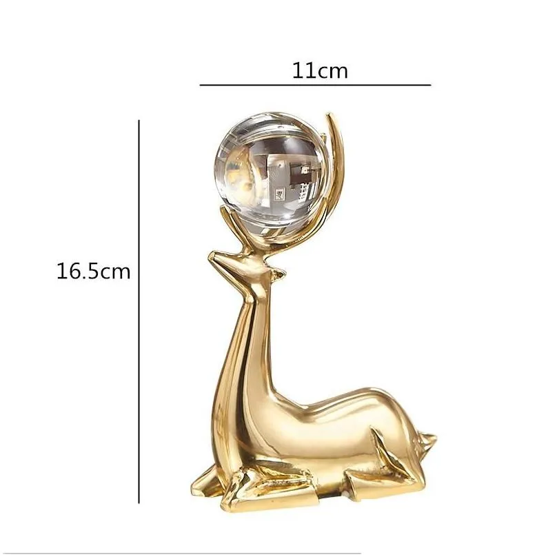 decorative objects figurines aesthetic luxury metal figurine gold copper model deer crystal ball living room decor home decoration