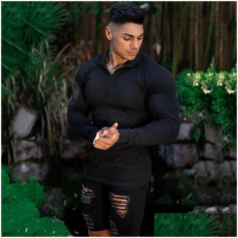 Men`S Polos Mens Spring Solid Shirt Long Sleeve Slim Fit S Fashion Streetwear Tops Men Cotton Fitness Sports Casual Golf Shirts Appare Dhjxt