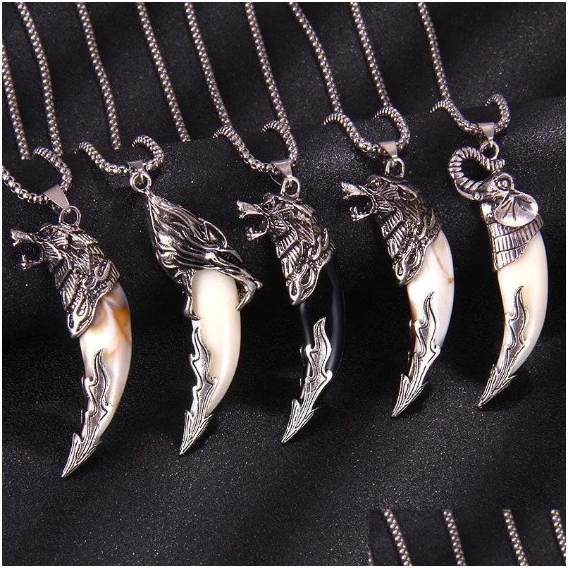 Pendant Necklaces Fashion Wolf Tooth Necklace For Men Long Chain Vintage Jewelry Gift Jewelry Necklaces Pendants Dhvsx