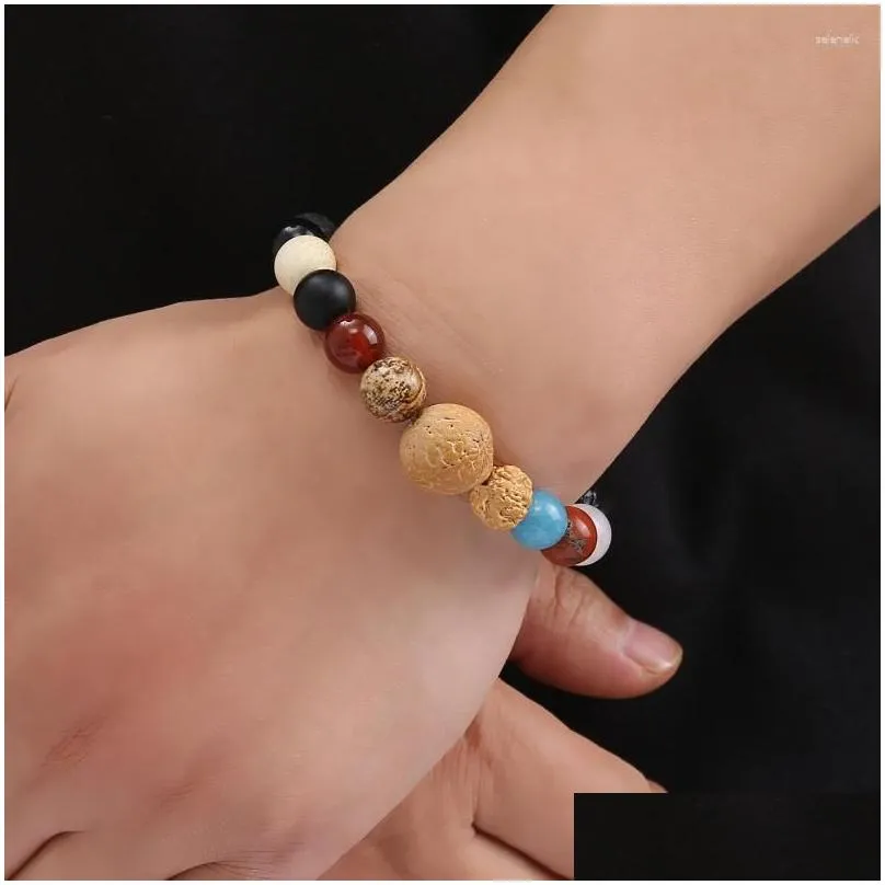 Chain Link Bracelets Buddhist Six-Character Mantra Hand String Bracelet Eighteen Seeds Handheld Rosary Natural Stones Jewelry For Men Dhkul