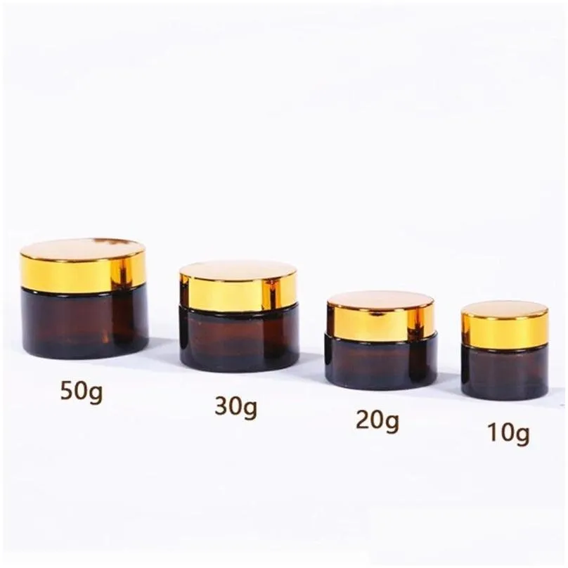 Packing Bottles Wholesale 5G 10G 15G 20G 30G 50G Amber Glass Jar Empty Refillable Bottle Cosmetic Makeup Storage Container With Gold S Dha9X