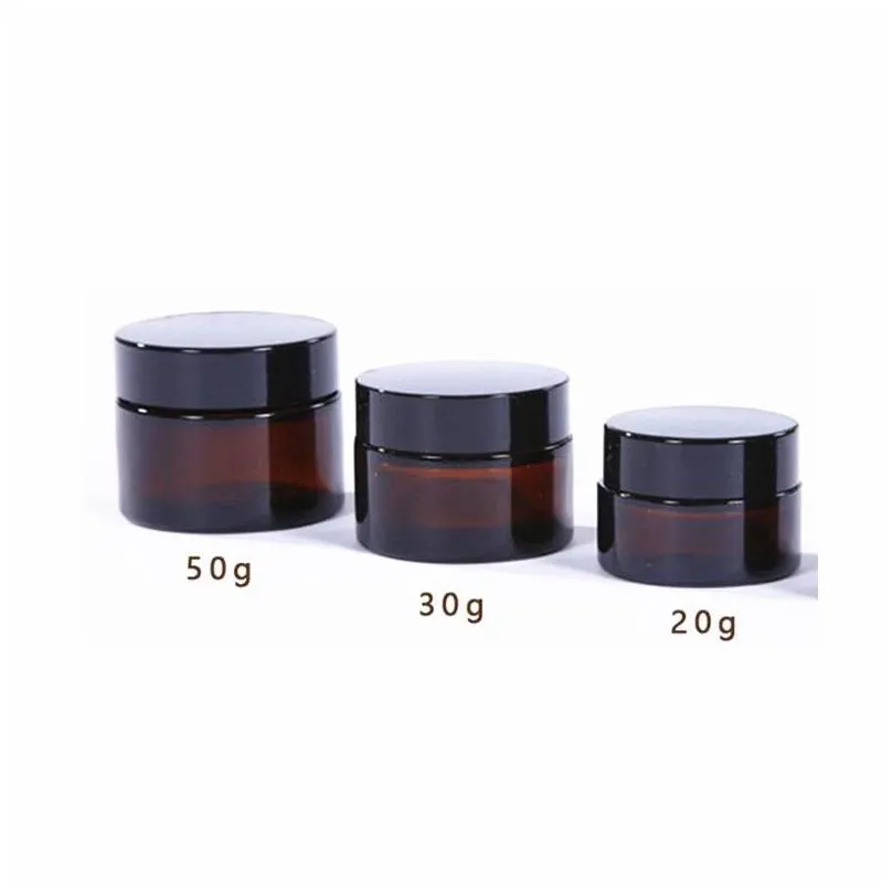 Packing Bottles Wholesale 5G 10G 15G 20G 30G 50G Amber Brown Glass Face Cream Jar Refillable Bottle Cosmetic Makeup Storage Container Dhta7