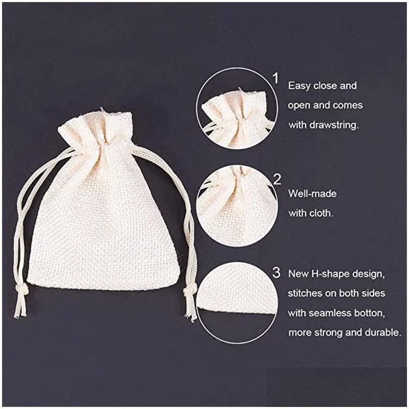 Storage Bags Natural Cotton Gift Bags Burlap Jewelry Pouches With Dstring For Birthday Wedding Christmas Festival Favors Pocket Home G Dhu9P