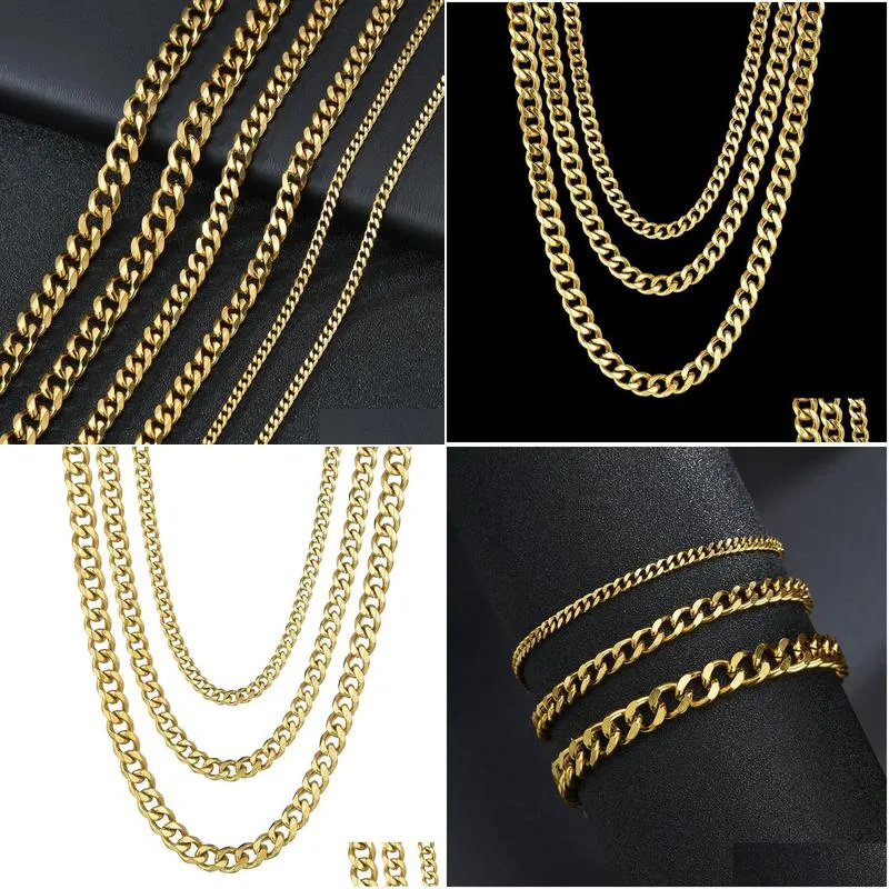 Chains M 5Mm 7Mm Stainless Steel Cuban Link Chains For Women Men 18K Gold Plated Titanium Choker Necklace Fashion Jewelry Jewelry Neck Dhzuu