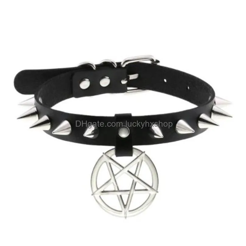 Pendant Necklaces Spike Punk Choker Collar For Girl Goth Pentagram Necklace Emo Neck Strap Cosplay Chocker Gothic Accessories9275439 J Dhfzd