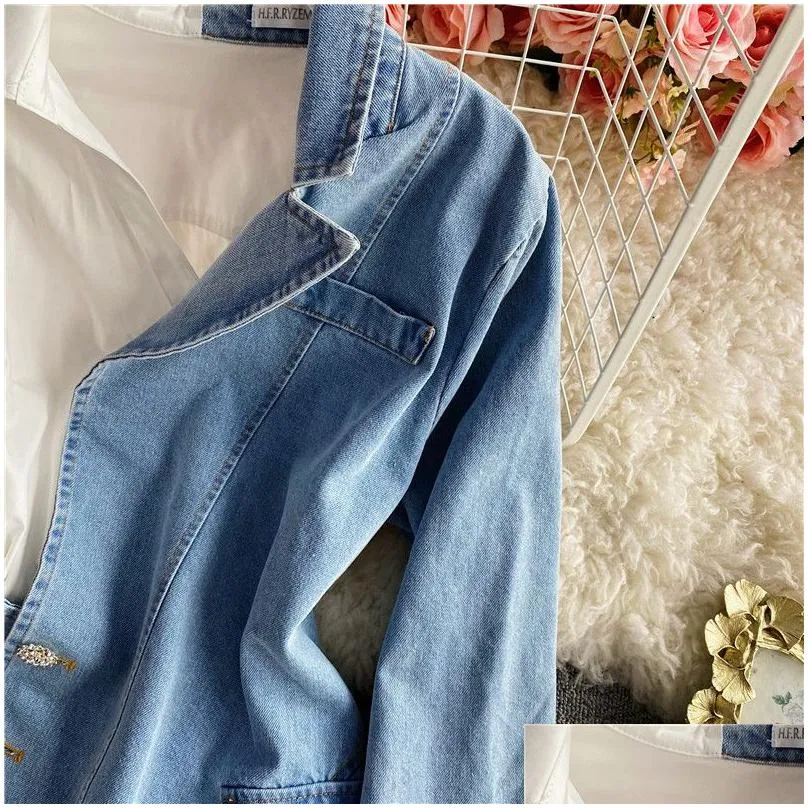 Basic & Casual Dresses Fashion Irregar Casual Dresses Denim Patchwork Vestidos Femmeturn-Down Collar Long Sleeve Robe Female Suit Shir Dh8So