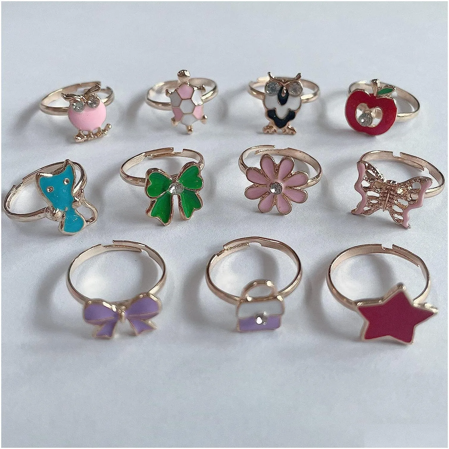 36pcs little girl jewel rings in box adjustable no duplication children girls kids pretend play costume princess dress up jewelry party favors