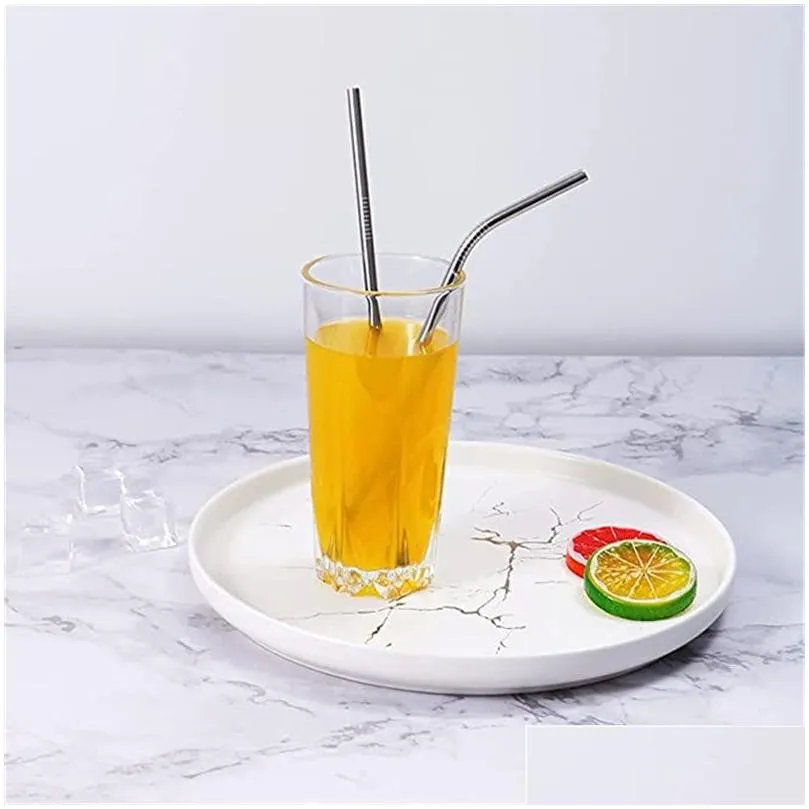 Drinking Straws 6X266Mm Stainless Steel Drinking Sts Reusable Colorf Metal St Cleaning Brush For Party Wedding Bar Home Garden Kitchen Dhj3Y