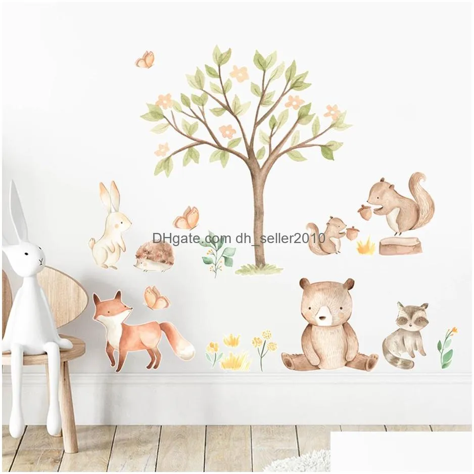 Party Decoration Party Decoration Cartoon Cute Animal Illustration Watercolor Nursery Sticker Removable Wall Decals Art Print Kids Boy Dhbs9