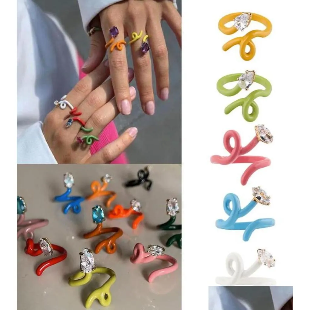 Cluster Rings Cluster Rings 2021 Punk Colorf Neon Enamel Band Women Finger Open Adjusted Wrap Wire En Animal7554831 Jewelry Ring Dh712